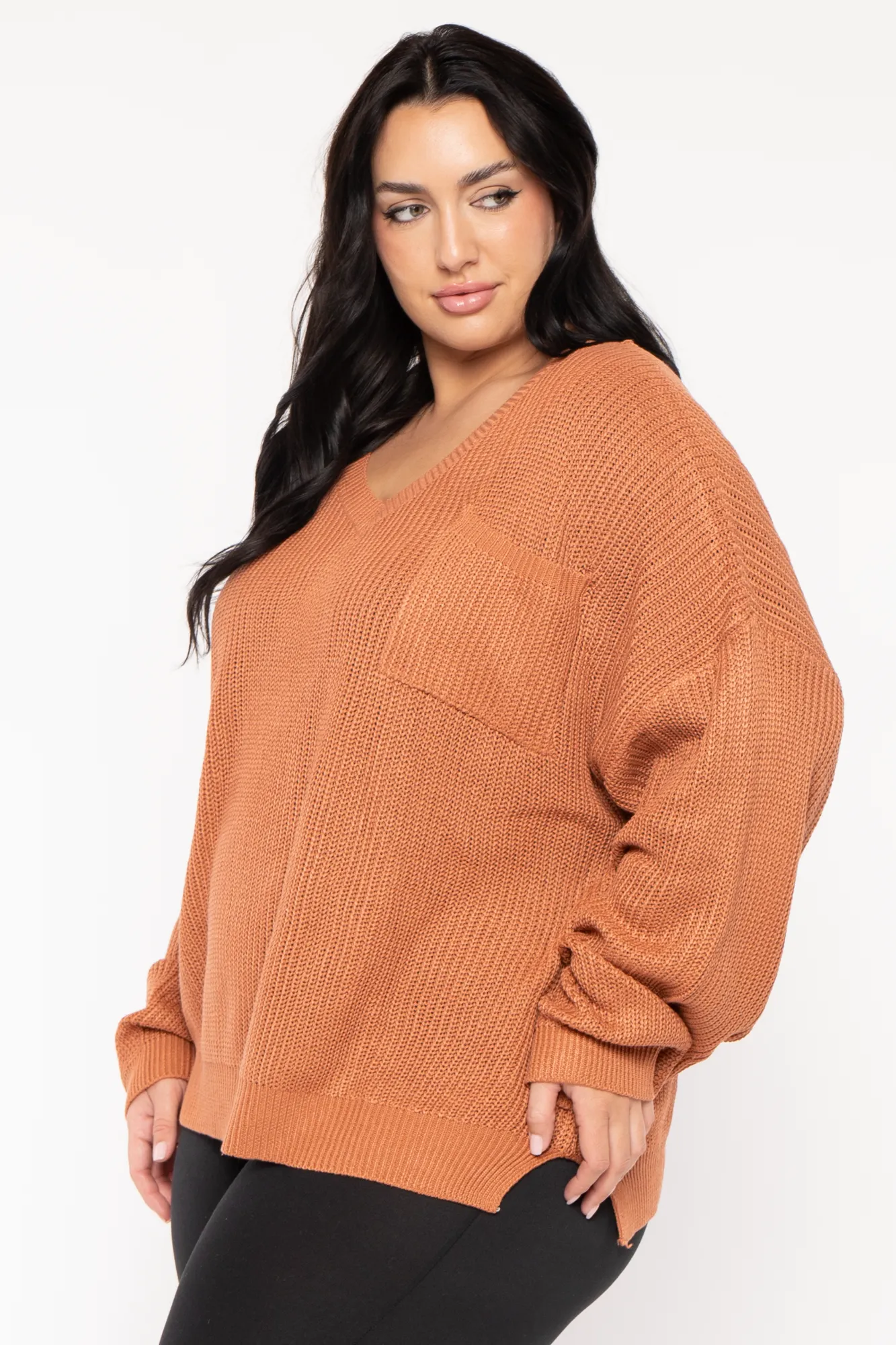 Plus Size Ria Knitted Sweater  - Rust