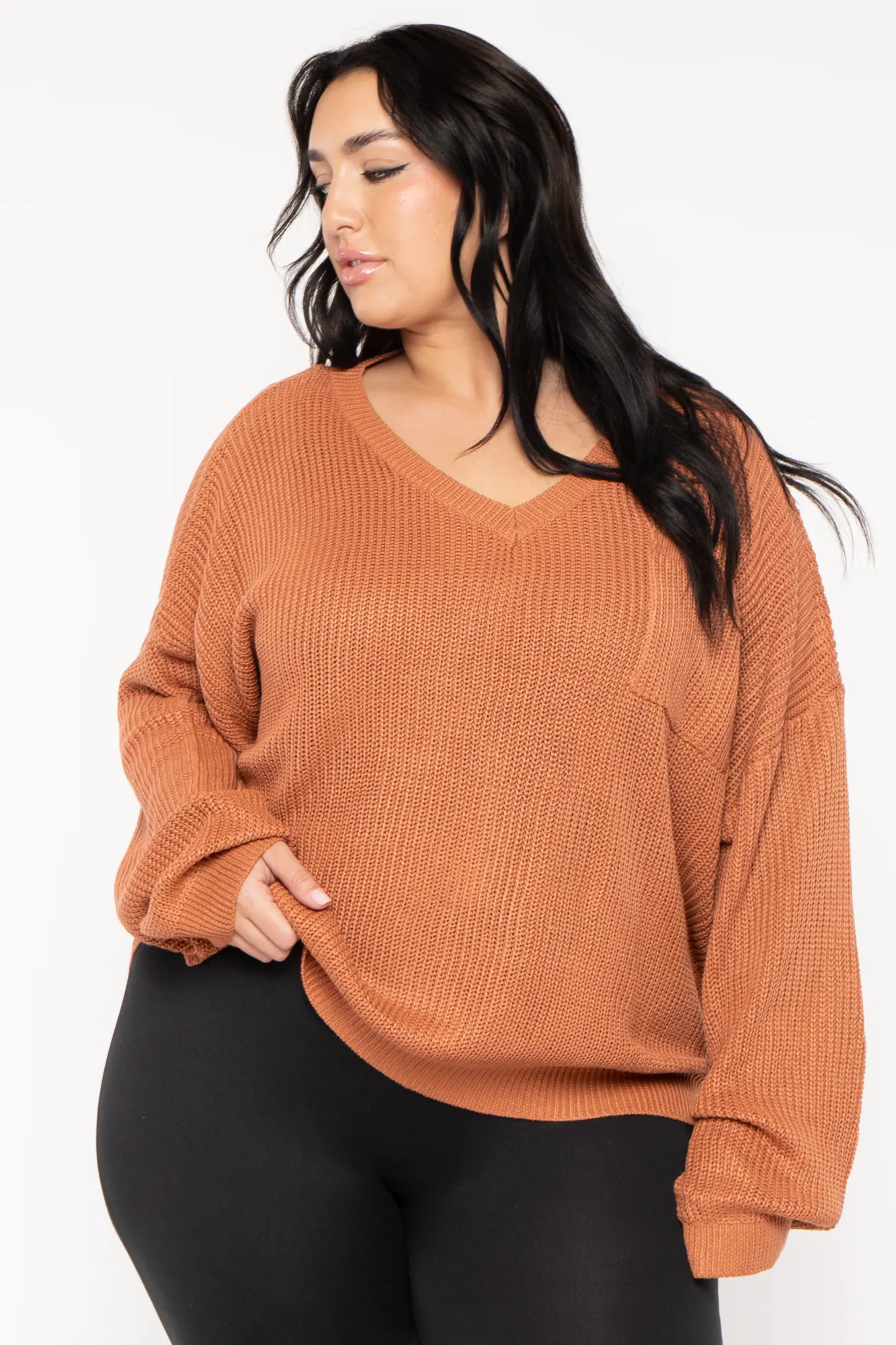 Plus Size Ria Knitted Sweater  - Rust