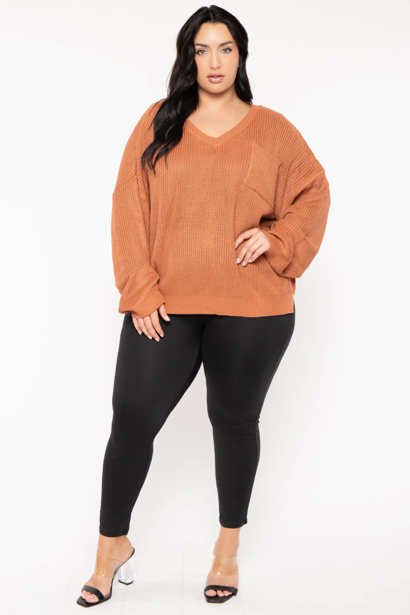 Plus Size Ria Knitted Sweater  - Rust