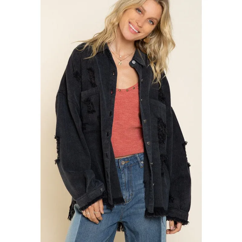 POL Button down Oversized Denim Jacket SMT1165D...