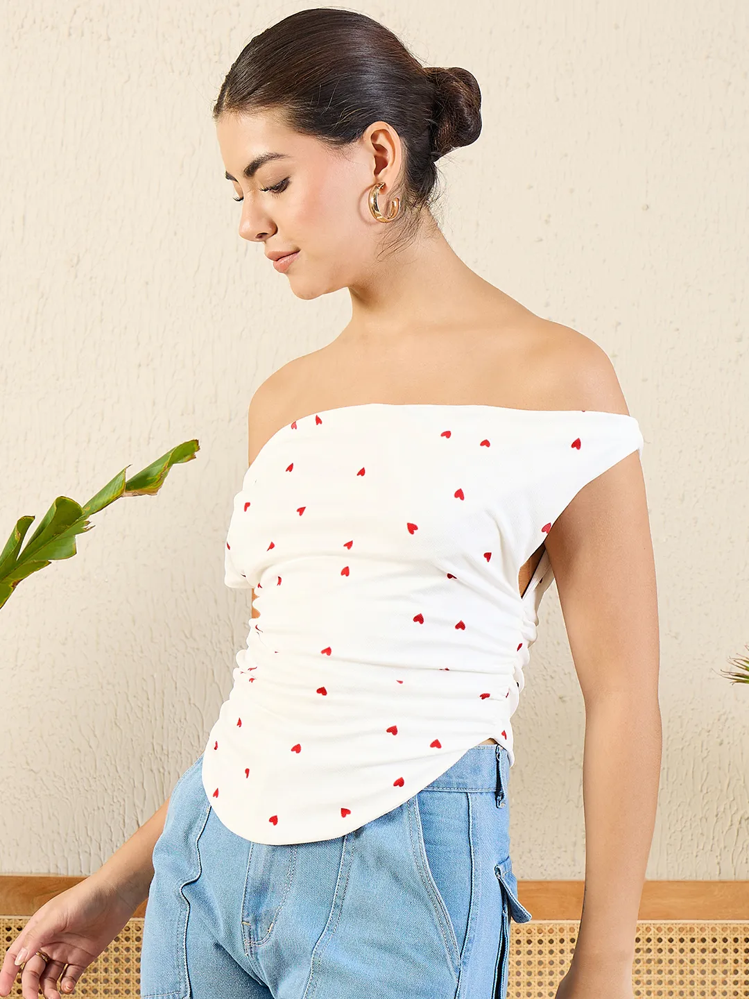 Printed Cotton Stretchable Draped Crop Top