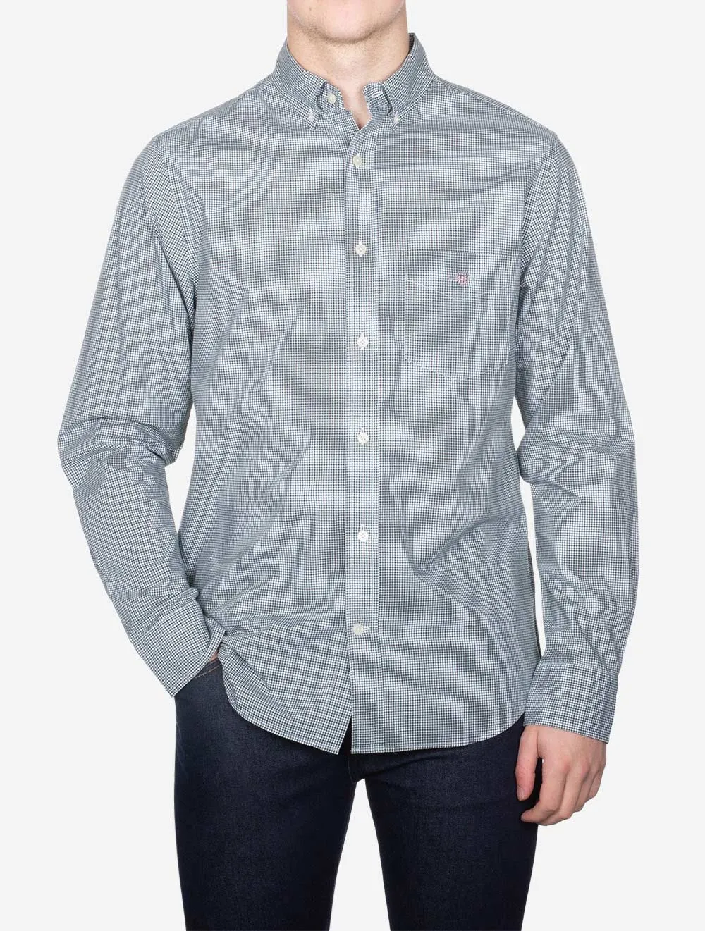 Regular Poplin Micro Check Shirt Forest Green