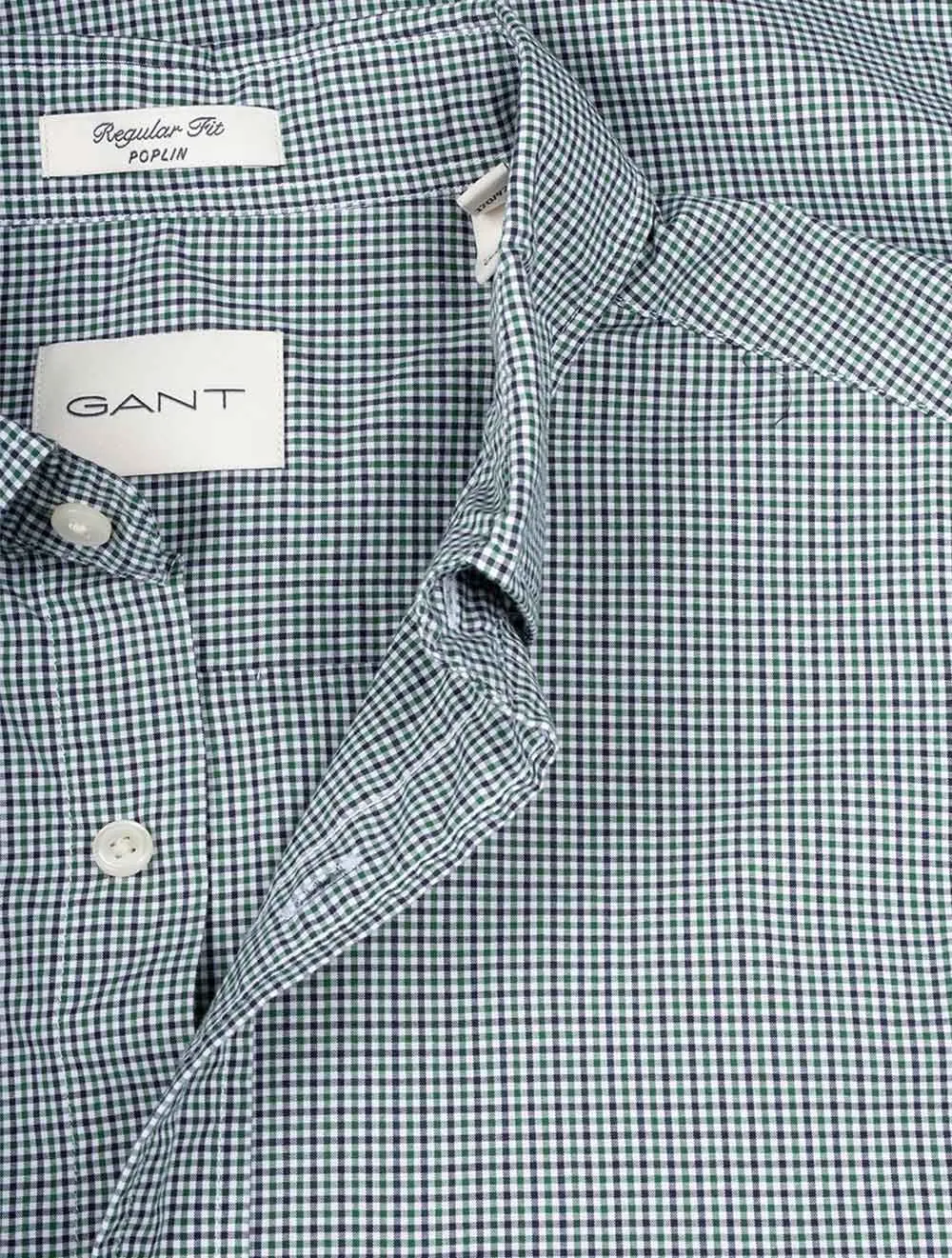 Regular Poplin Micro Check Shirt Forest Green