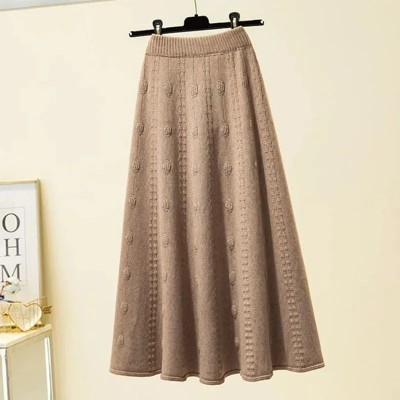 Rimocy Autumn Winter Knitting Long Skirts Women Elegant Solid Color High Waist Skirt Woman Chic Elastic Soft Midi Skirts Ladies