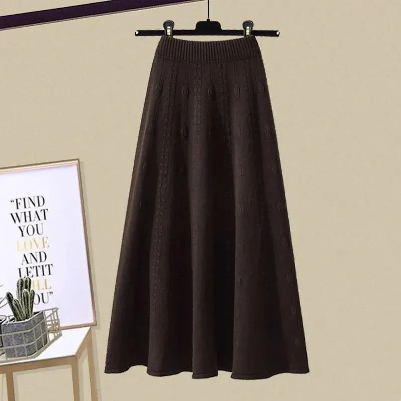 Rimocy Autumn Winter Knitting Long Skirts Women Elegant Solid Color High Waist Skirt Woman Chic Elastic Soft Midi Skirts Ladies