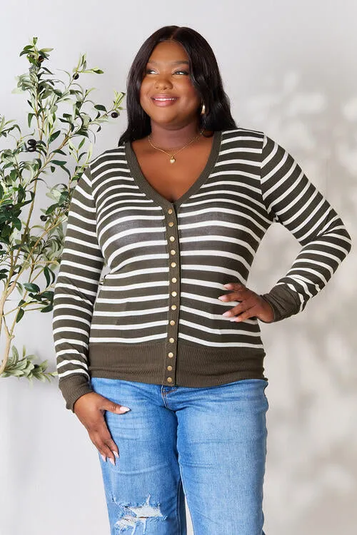 Striped Snap Button Cardigan