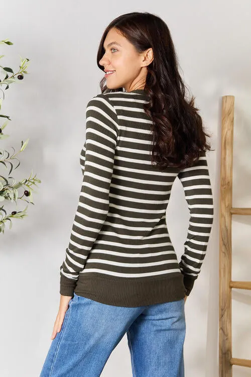 Striped Snap Button Cardigan