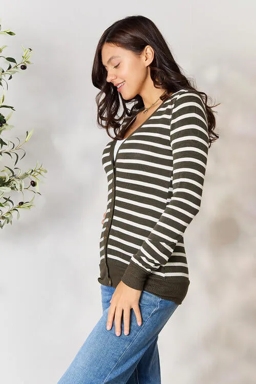 Striped Snap Button Cardigan