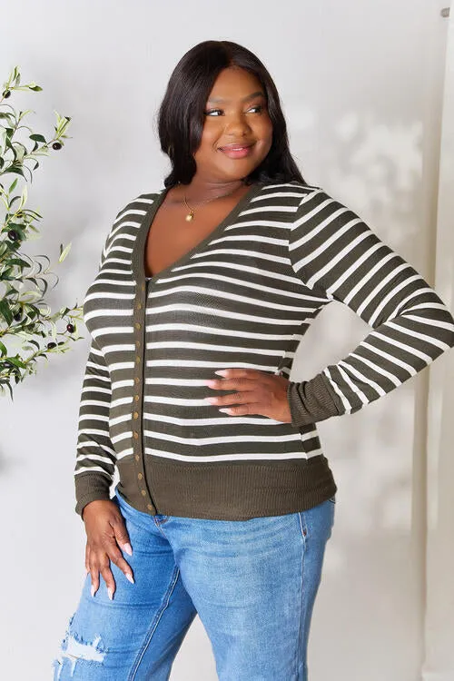 Striped Snap Button Cardigan