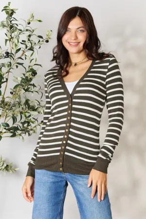 Striped Snap Button Cardigan