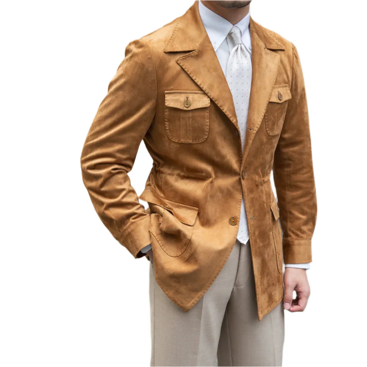 Suede Safari Jacket With Slim Fit