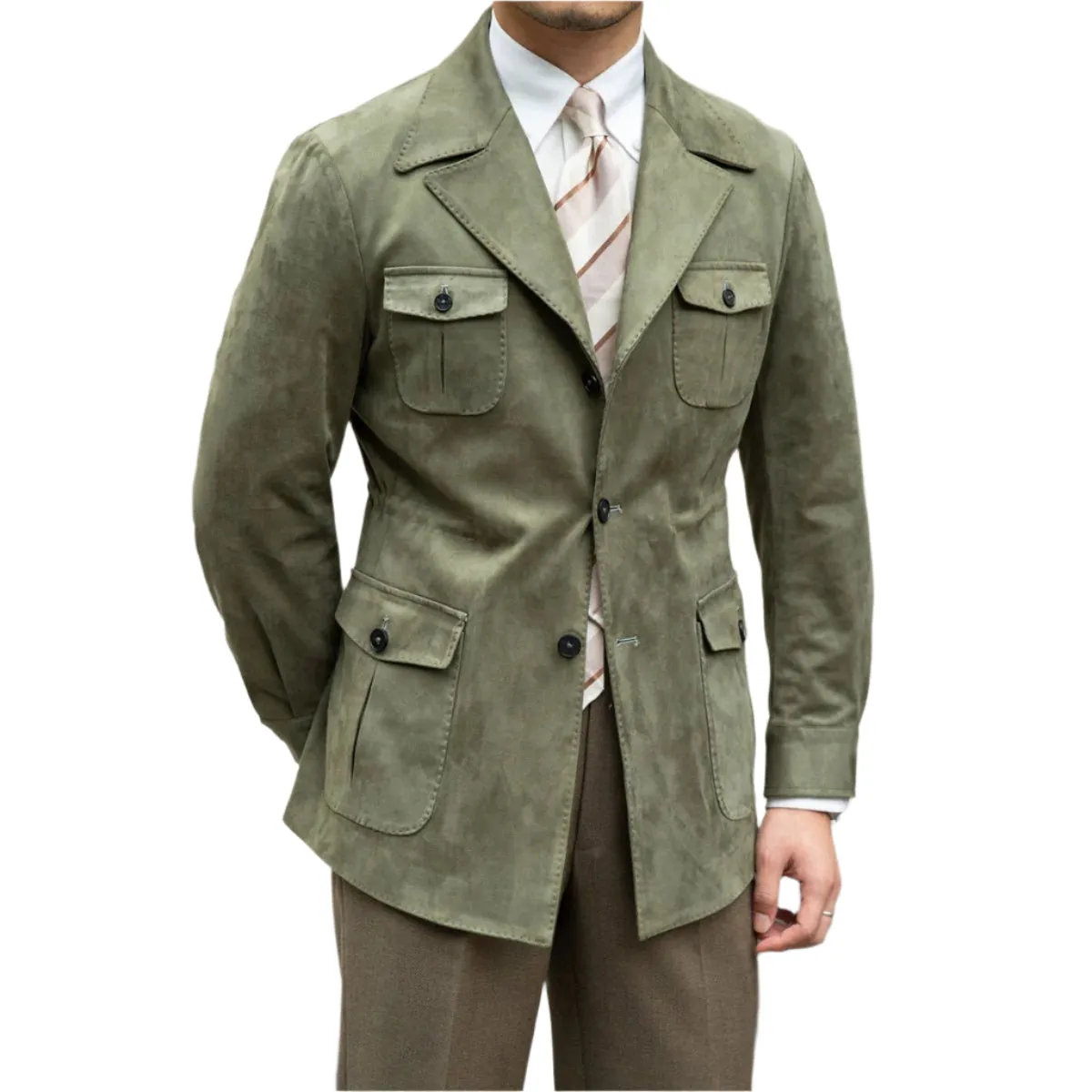 Suede Safari Jacket With Slim Fit