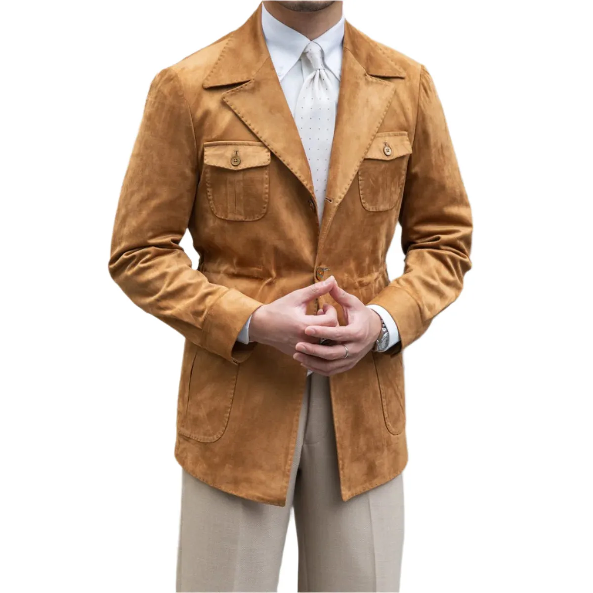 Suede Safari Jacket With Slim Fit