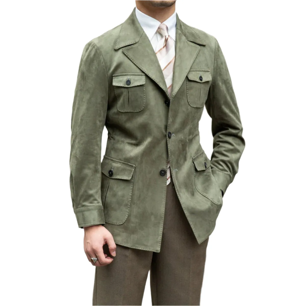 Suede Safari Jacket With Slim Fit