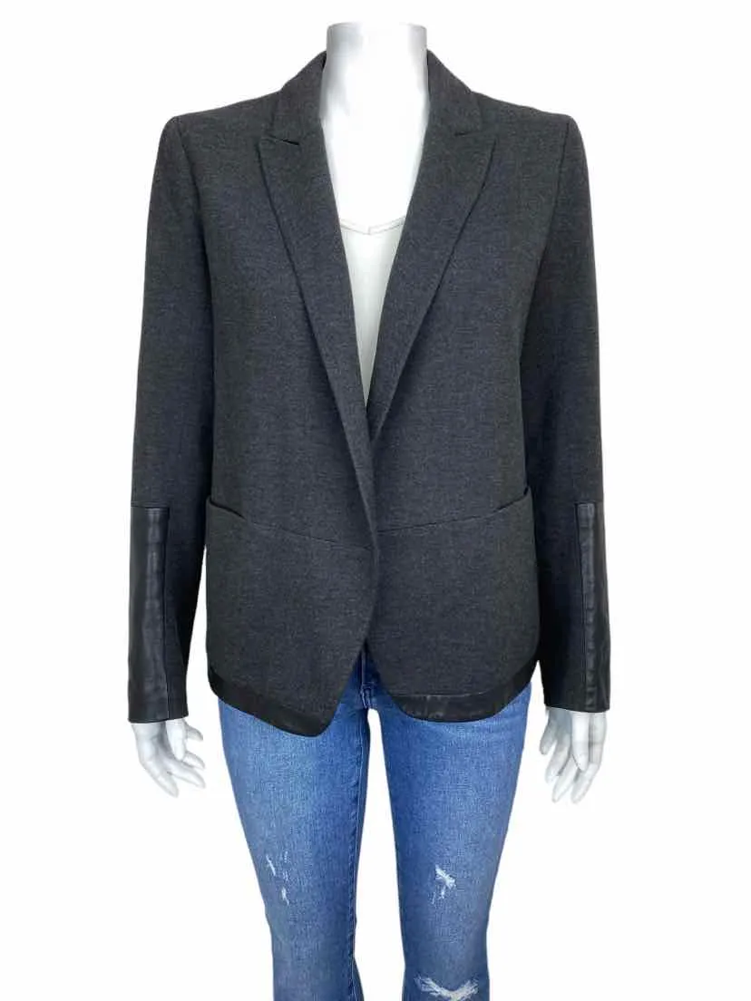 Theory Women's Antonito B Classical Leather Trim Blazer Charcoal Heather Size 8