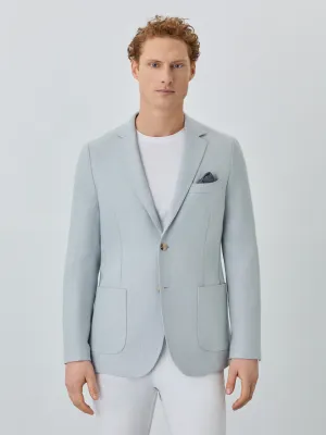 Unstructured Herringbone Blazer With Patch Pockets In Linen