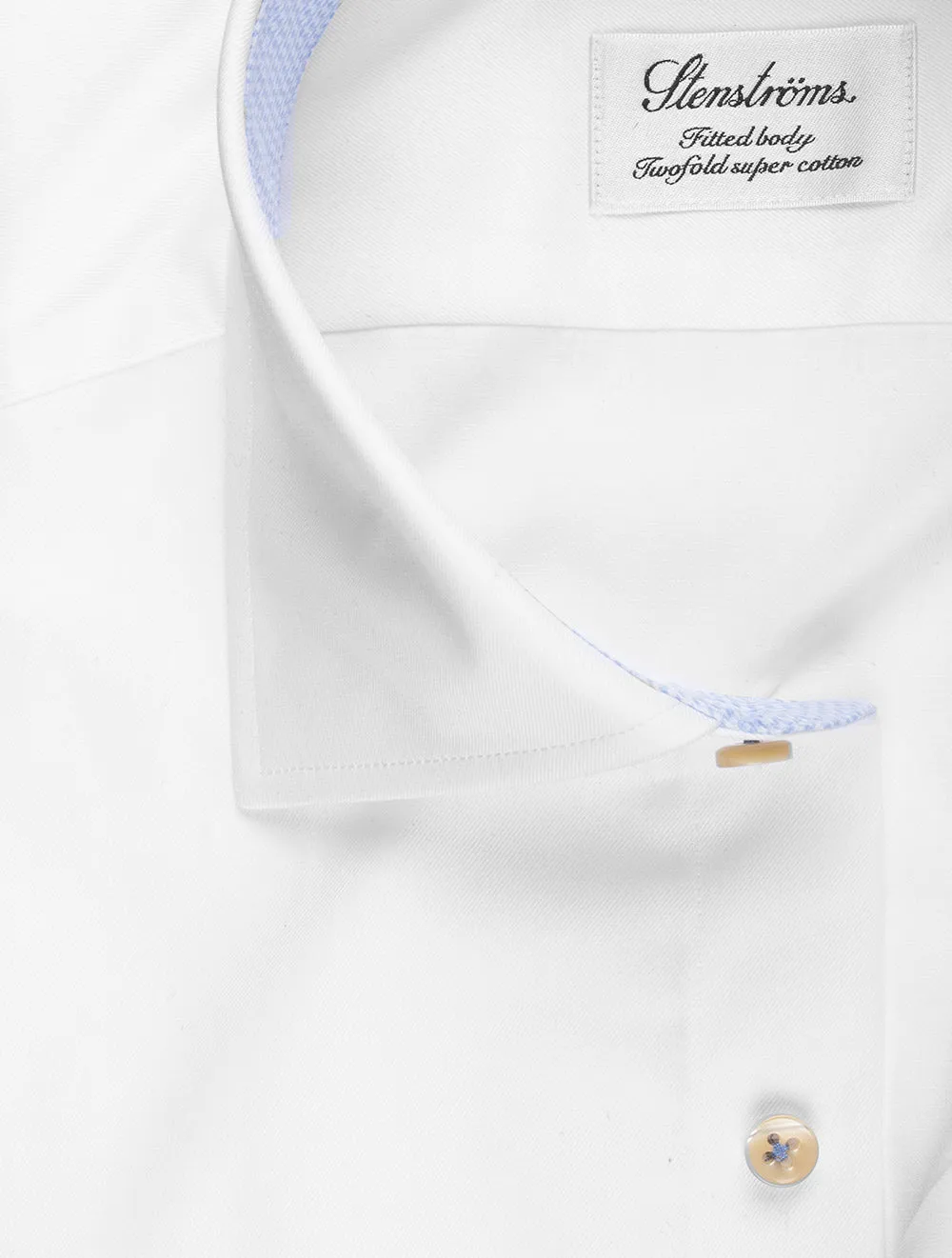 White with Blue Trim Cotton Fitted Shirt