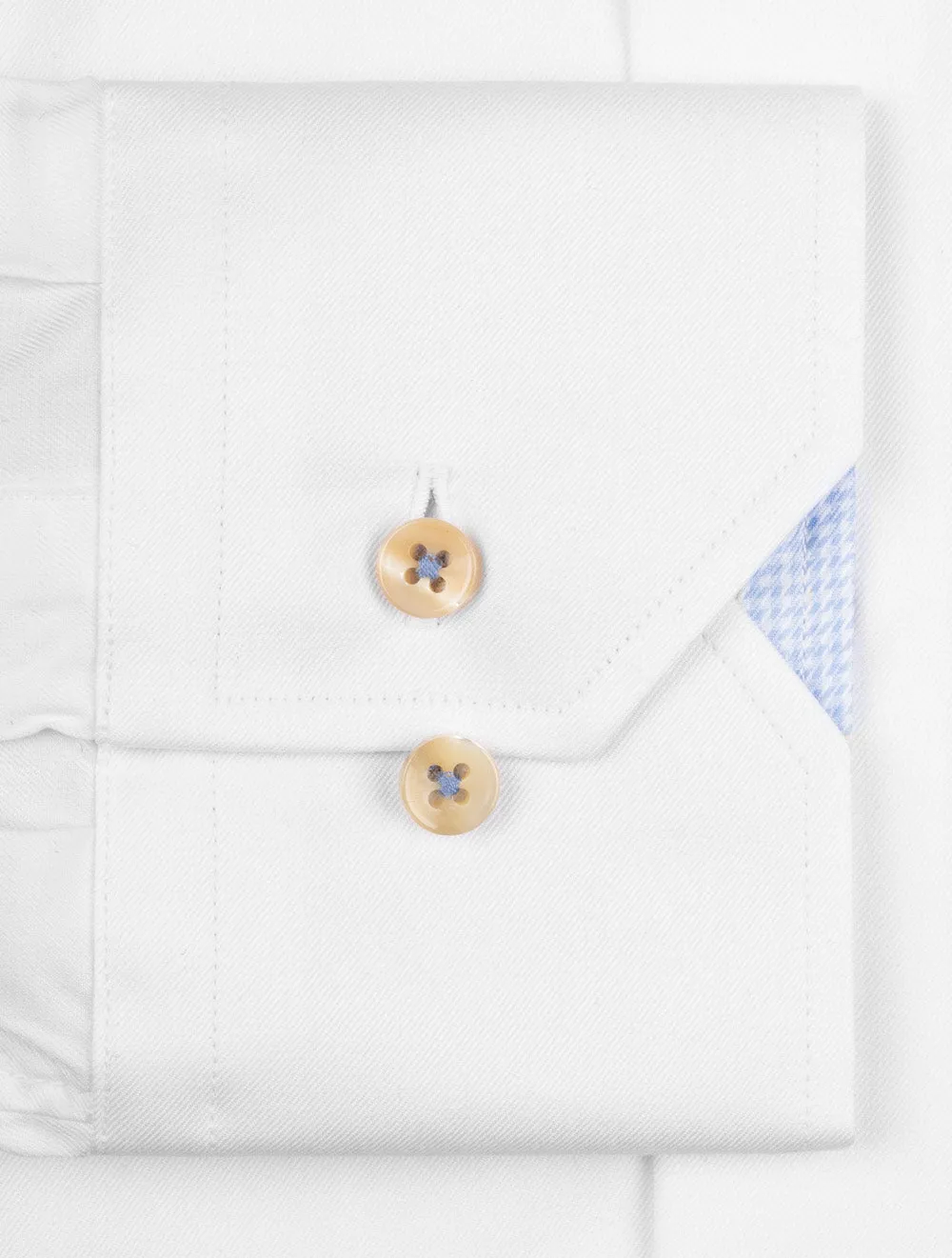 White with Blue Trim Cotton Fitted Shirt