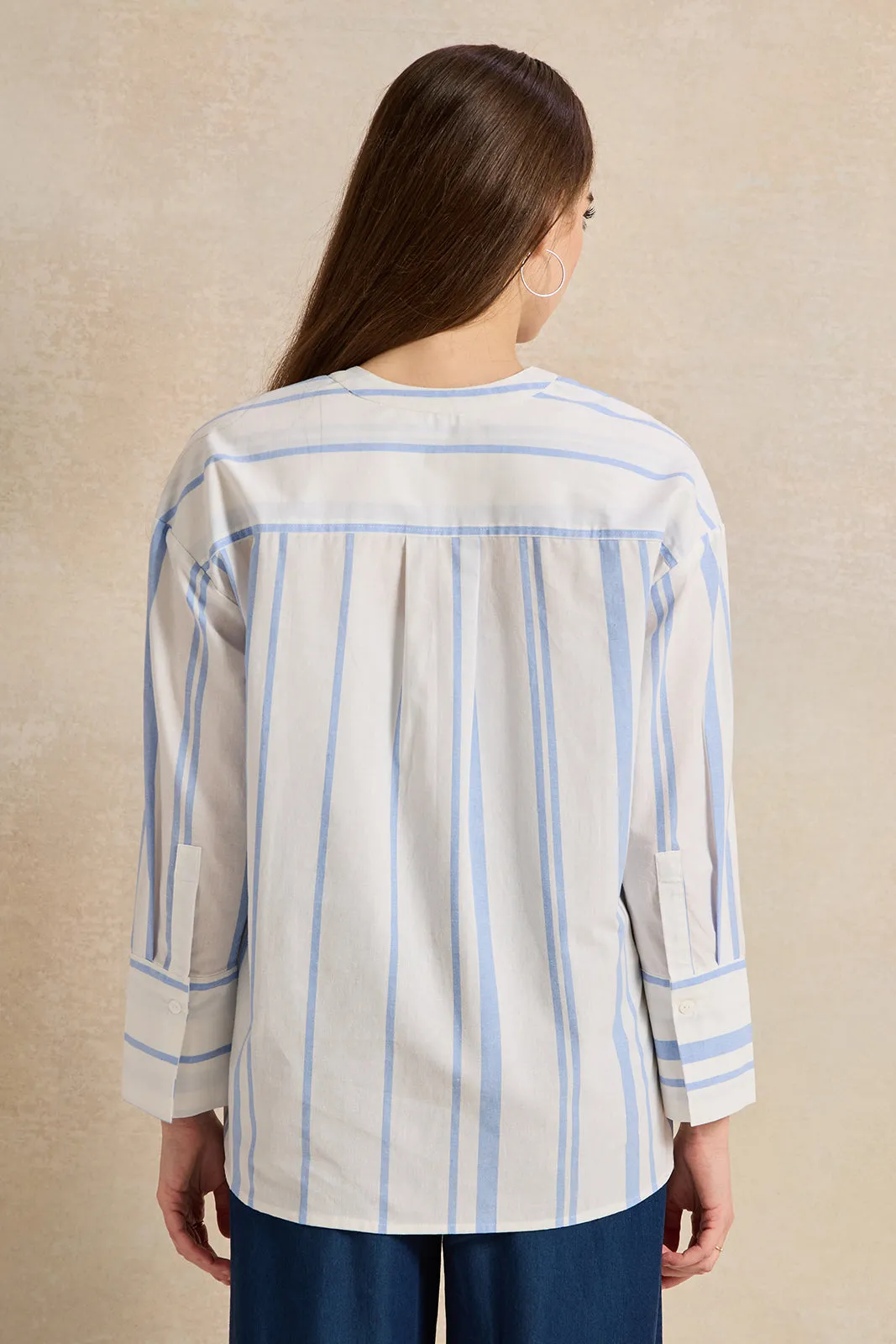 Women White And Blue Striped Blouse