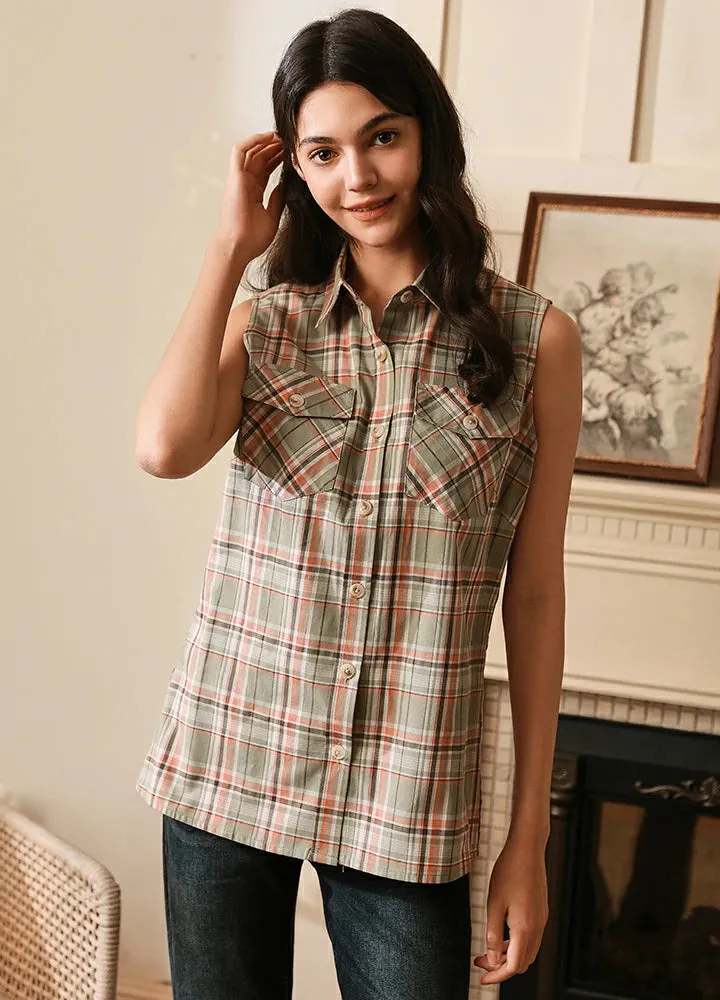 Women's Breathable Plaid Vest, 100% Cotton