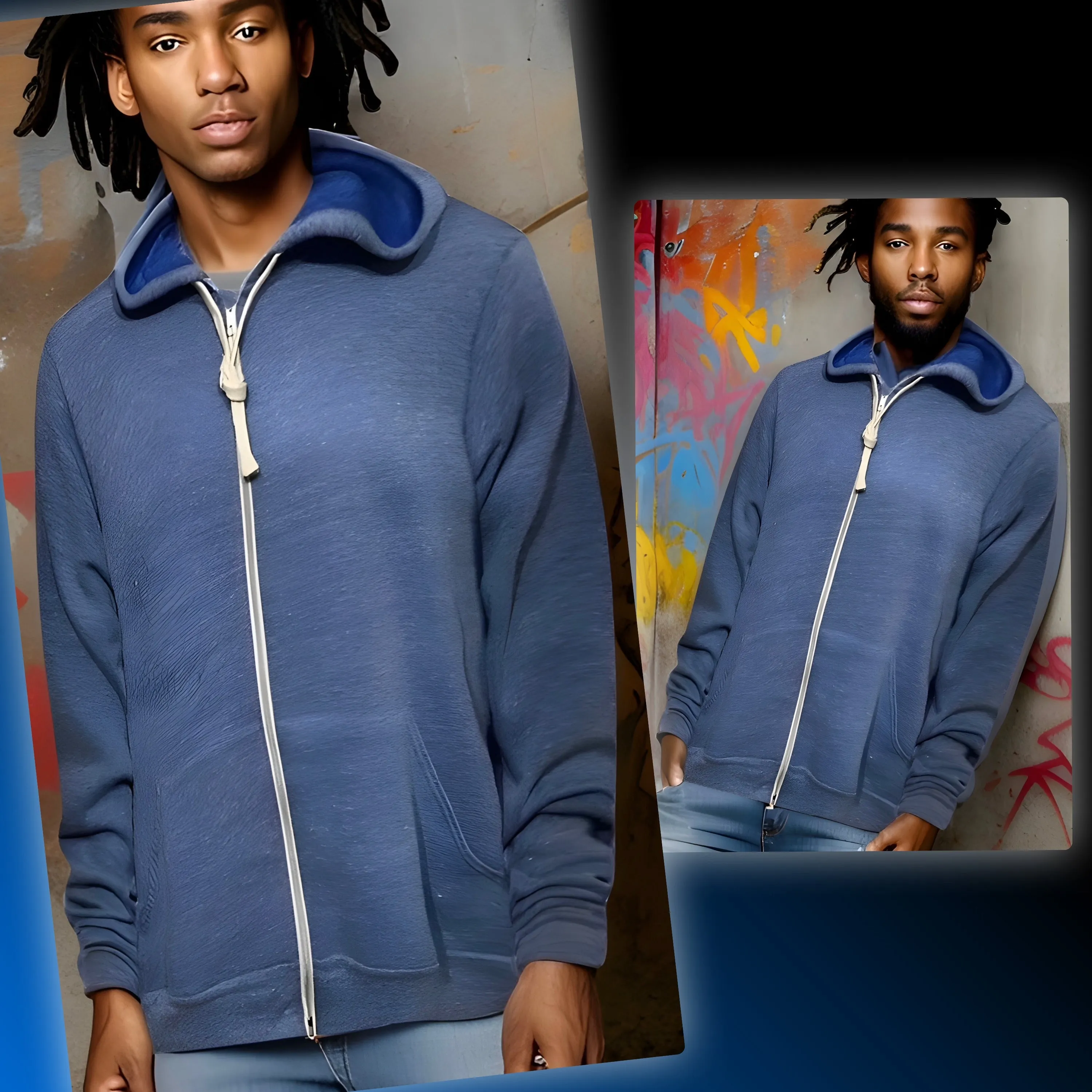 ^ZIP UP HOODIES^ (BLUE)(LIGHTWEIGHT)